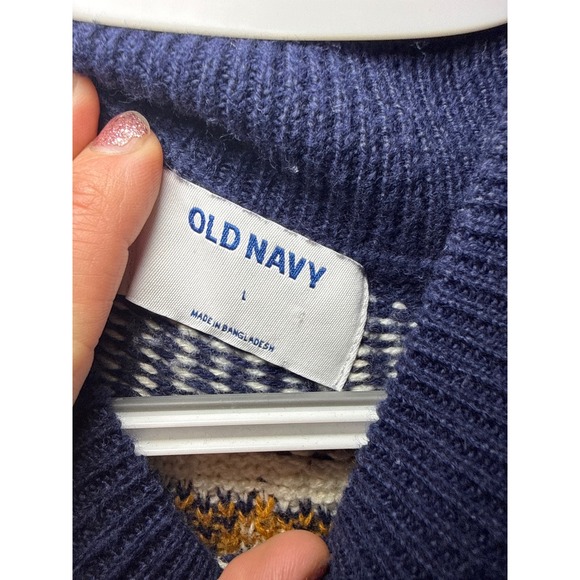 Old Navy Fair Isle Mock Neck Sweater Dress Womens Large Cozy Nordic Vermonte - Picture 2 of 8